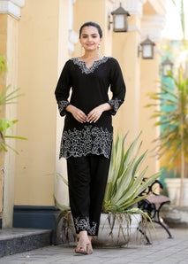 Rayon Embroidered Tunic &amp;Trousers Co- Ords